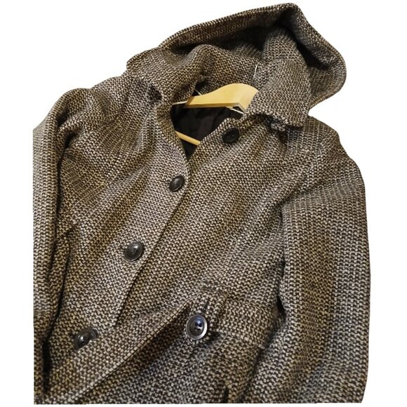 AMERICAN RAG Brown/Cream Wool Tweed Coat w/ Hood (detachable) - Picture 1 of 12